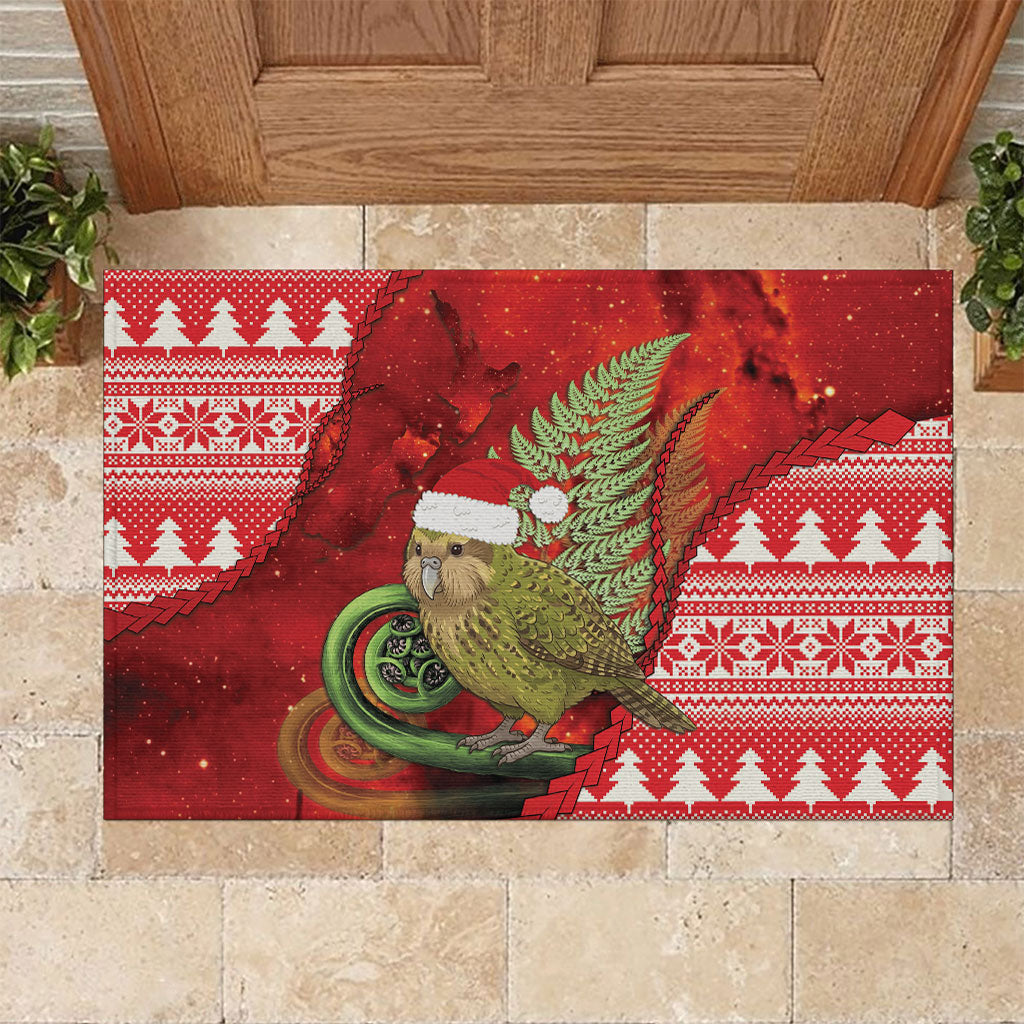 New Zealand Kakapo Christmas In July Rubber Doormat Silver Fern Santa Xmas Red Color LT22 Red - Polynesian Pride