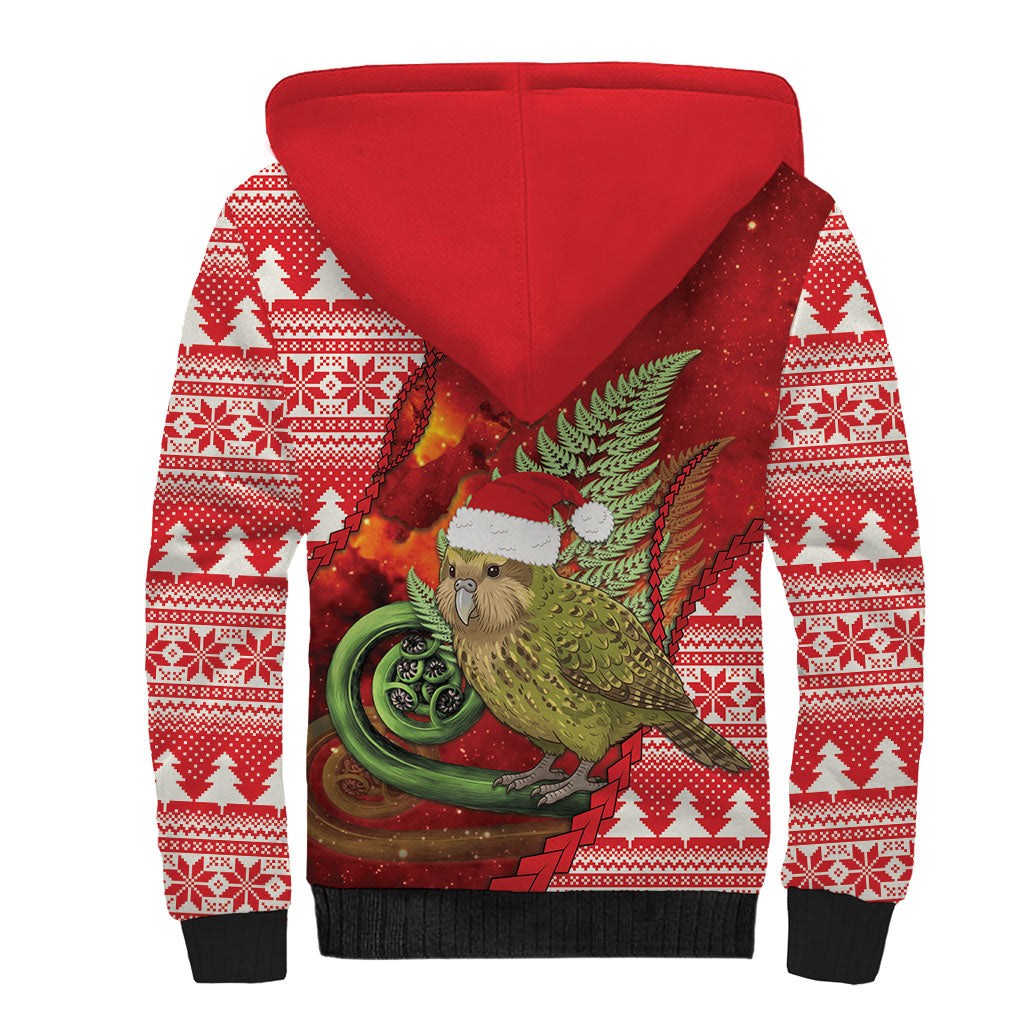 New Zealand Kakapo Christmas In July Sherpa Hoodie Silver Fern Santa Xmas Red Color LT22 - Polynesian Pride