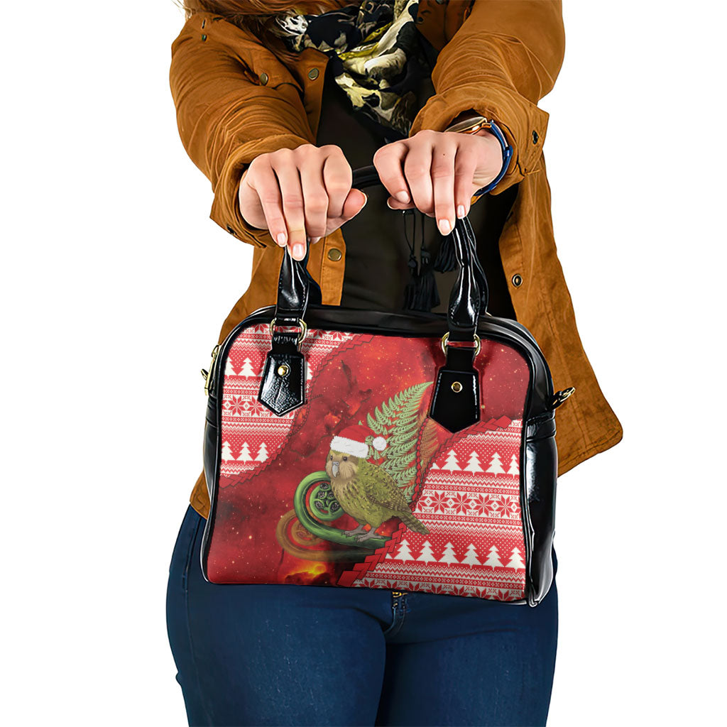 New Zealand Kakapo Christmas In July Shoulder Handbag Silver Fern Santa Xmas Red Color LT22 One Size Red - Polynesian Pride