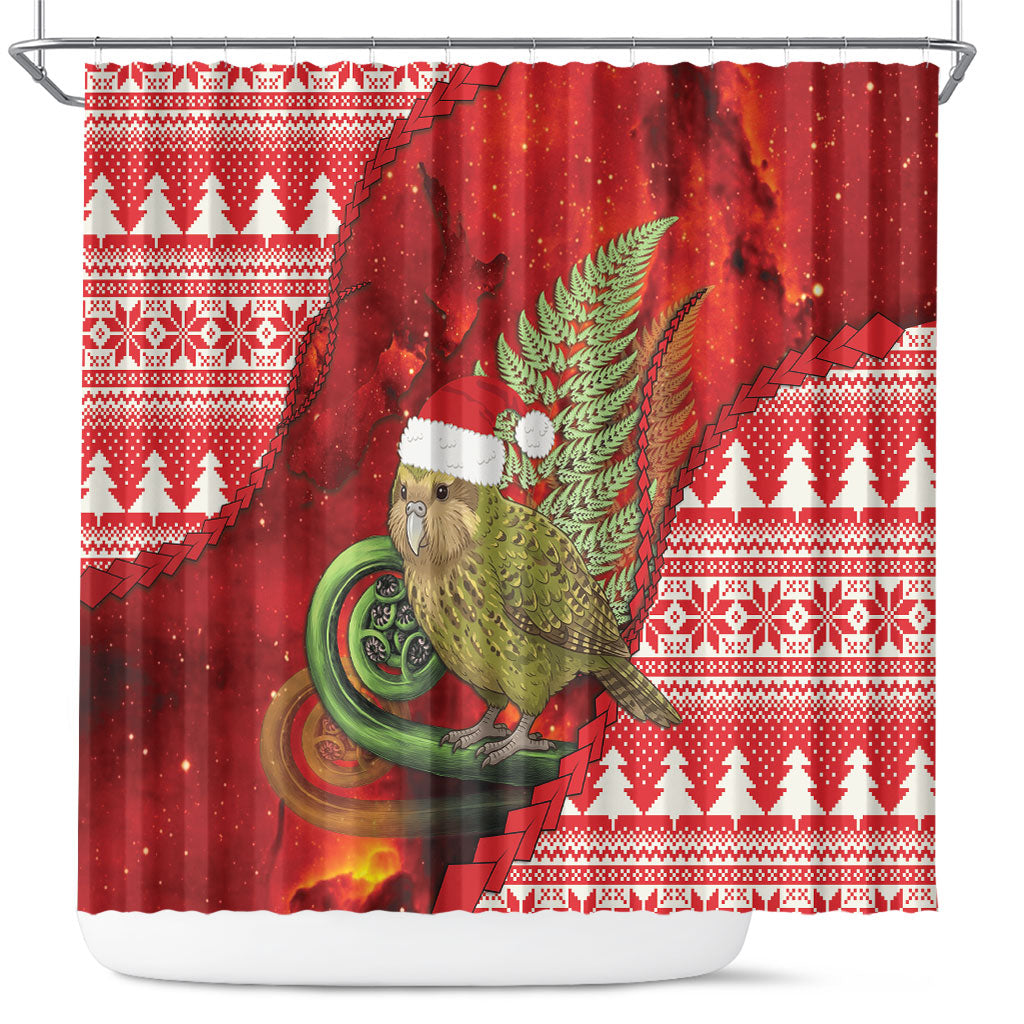 New Zealand Kakapo Christmas In July Shower Curtain Silver Fern Santa Xmas Red Color LT22 Red - Polynesian Pride