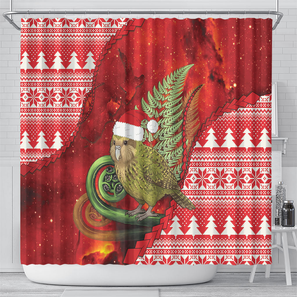 New Zealand Kakapo Christmas In July Shower Curtain Silver Fern Santa Xmas Red Color LT22 - Polynesian Pride