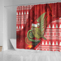 New Zealand Kakapo Christmas In July Shower Curtain Silver Fern Santa Xmas Red Color LT22 - Polynesian Pride