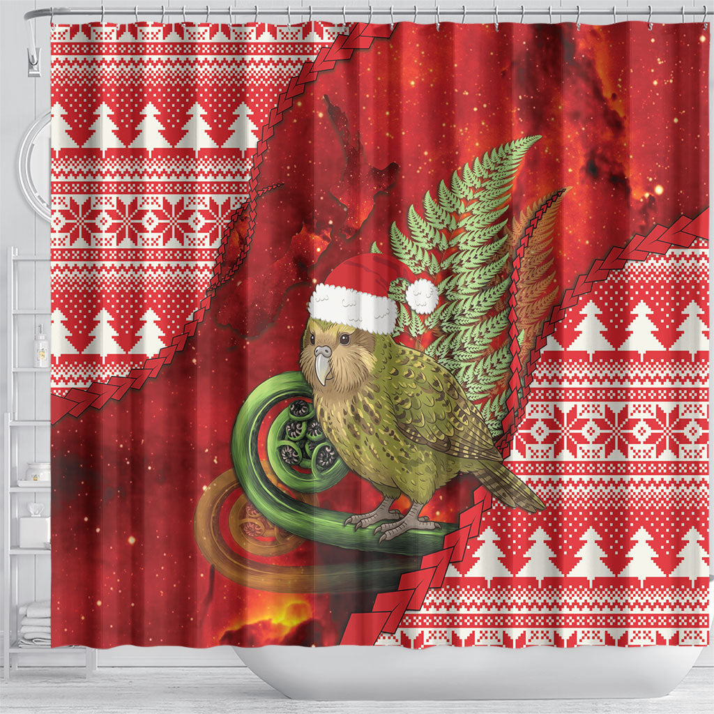New Zealand Kakapo Christmas In July Shower Curtain Silver Fern Santa Xmas Red Color LT22 - Polynesian Pride