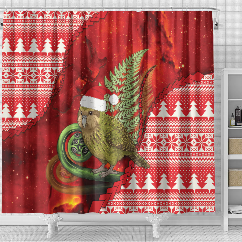 New Zealand Kakapo Christmas In July Shower Curtain Silver Fern Santa Xmas Red Color LT22 - Polynesian Pride