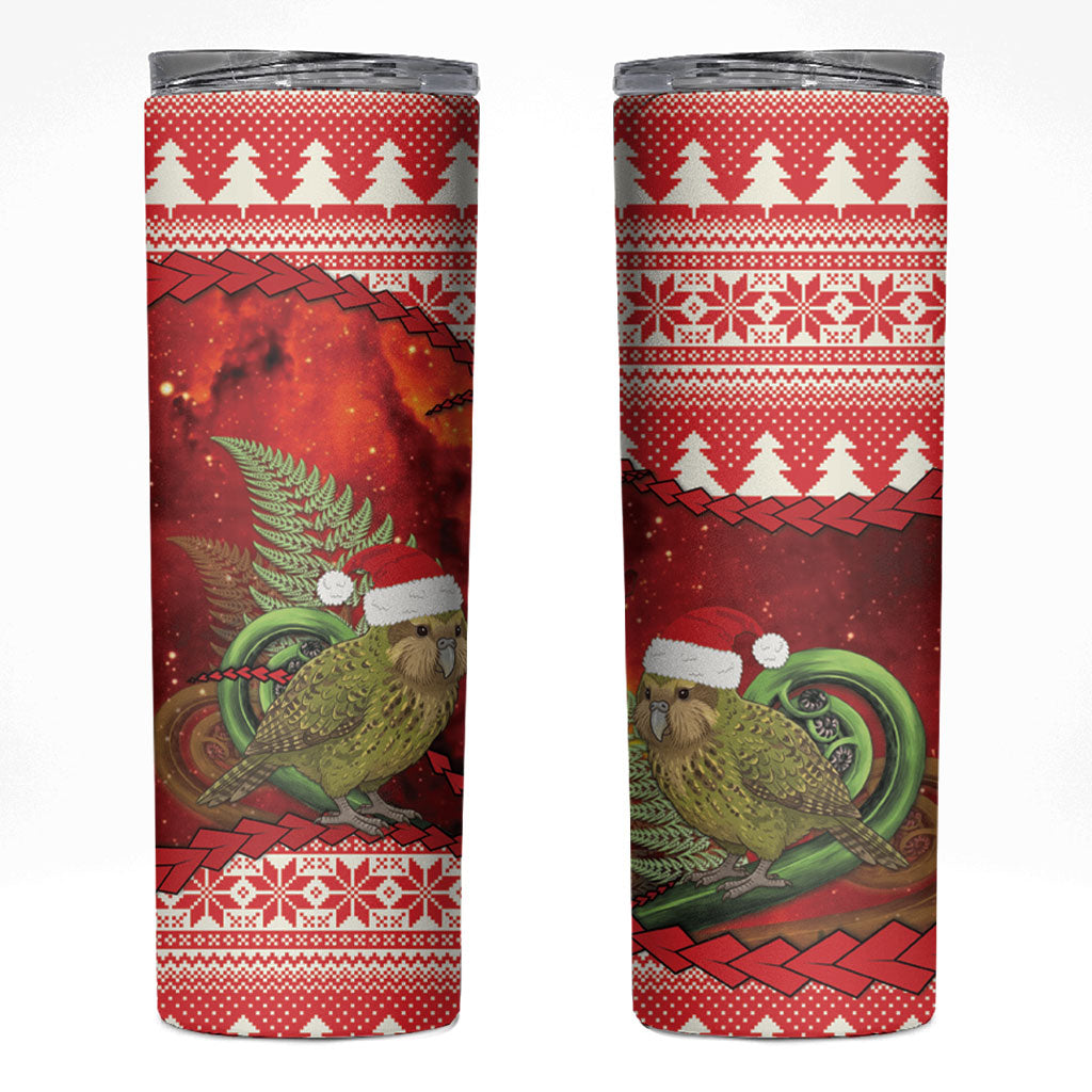 New Zealand Kakapo Christmas In July Skinny Tumbler Silver Fern Santa Xmas Red Color LT22 Red - Polynesian Pride