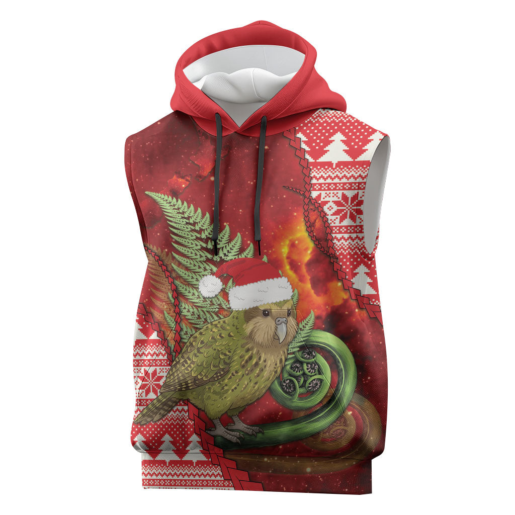 New Zealand Kakapo Christmas In July Sleeveless Hoodie Silver Fern Santa Xmas Red Color LT22 Red - Polynesian Pride