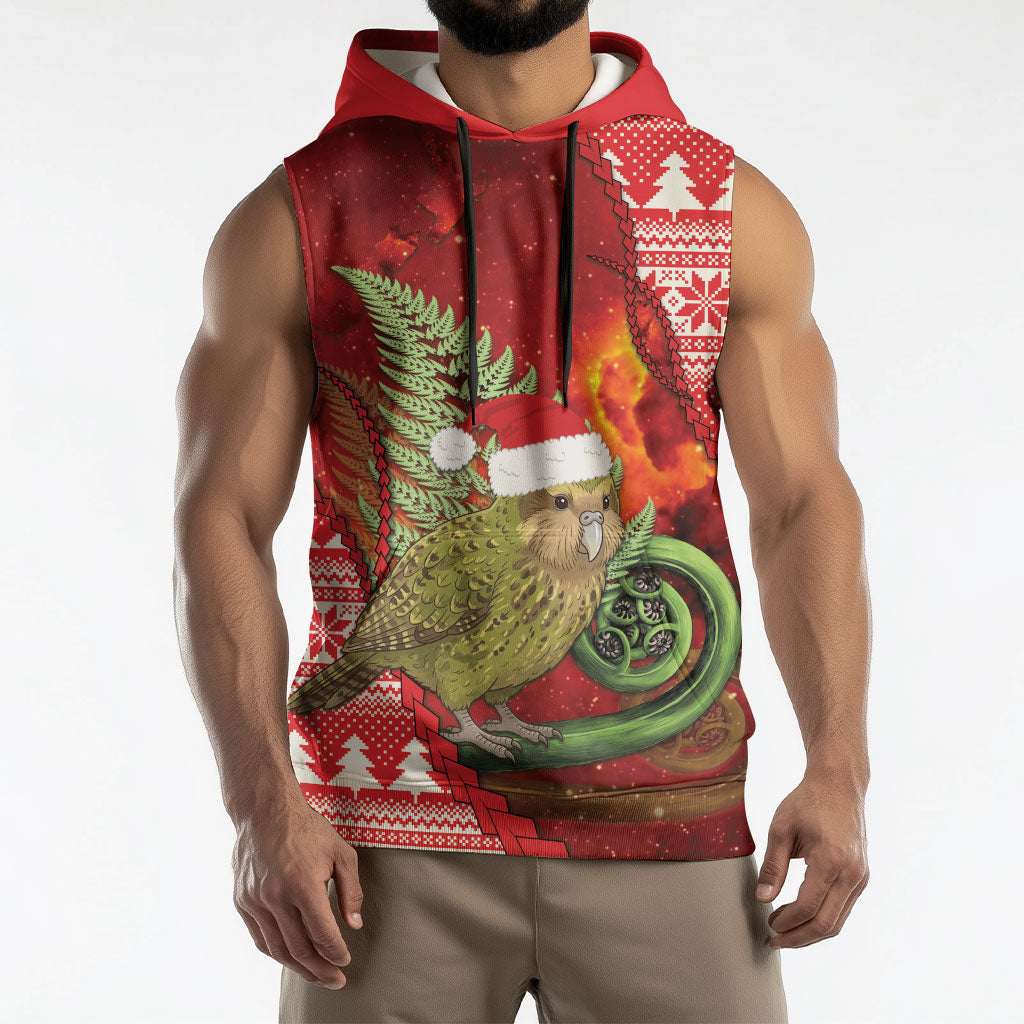New Zealand Kakapo Christmas In July Sleeveless Hoodie Silver Fern Santa Xmas Red Color LT22 - Polynesian Pride