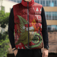 New Zealand Kakapo Christmas In July Sleeveless Puffer Jacket Silver Fern Santa Xmas Red Color