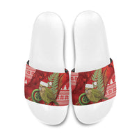 New Zealand Kakapo Christmas In July Slide Sandals Silver Fern Santa Xmas Red Color LT22 Red - Polynesian Pride