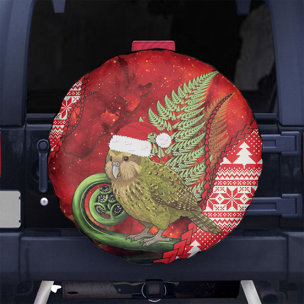 New Zealand Kakapo Christmas In July Spare Tire Cover Silver Fern Santa Xmas Red Color LT22 No hole Red - Polynesian Pride