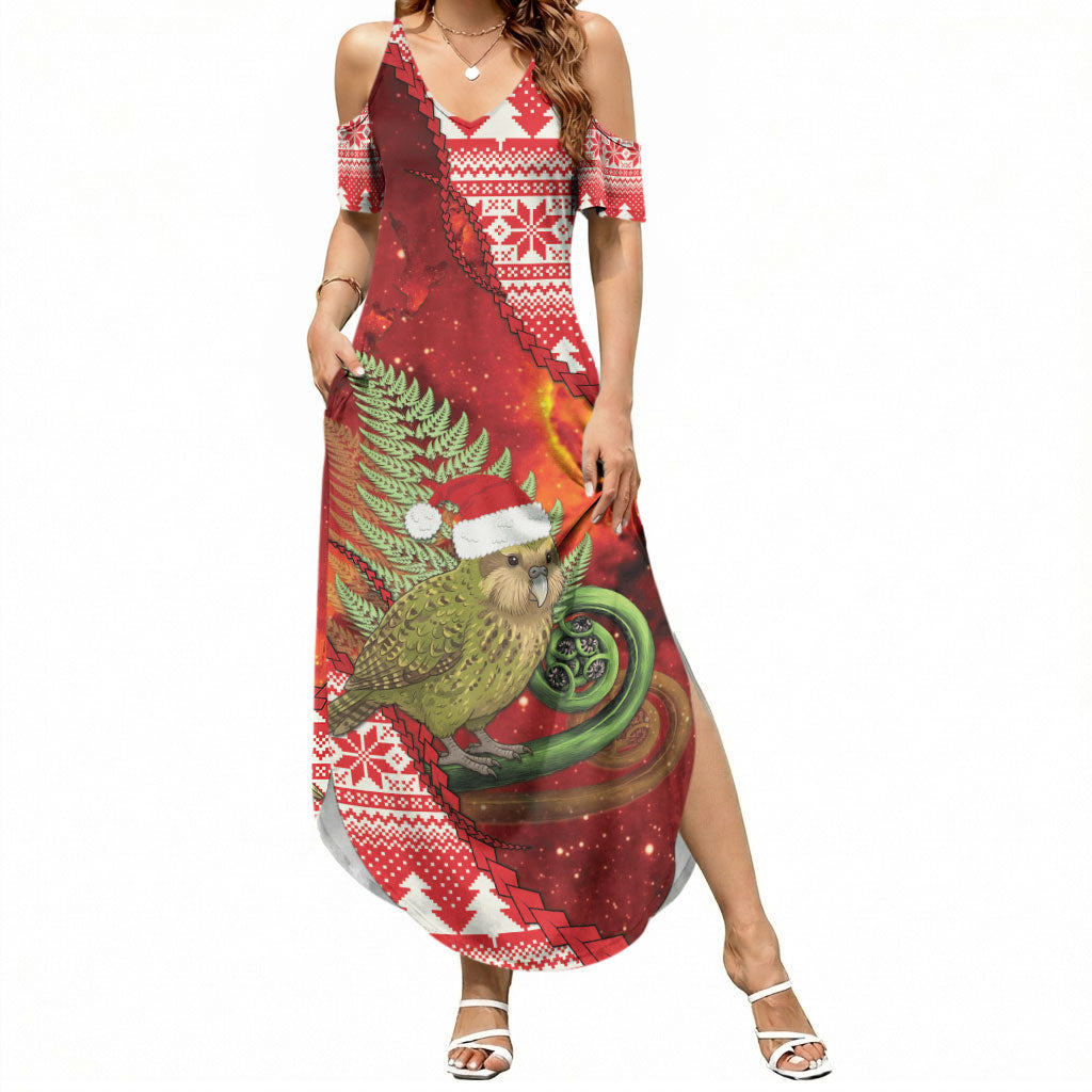 New Zealand Kakapo Christmas In July Summer Maxi Dress Silver Fern Santa Xmas Red Color LT22 Women Red - Polynesian Pride