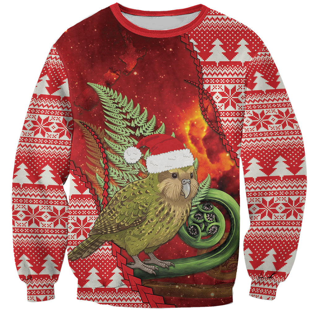 New Zealand Kakapo Christmas In July Sweatshirt Silver Fern Santa Xmas Red Color