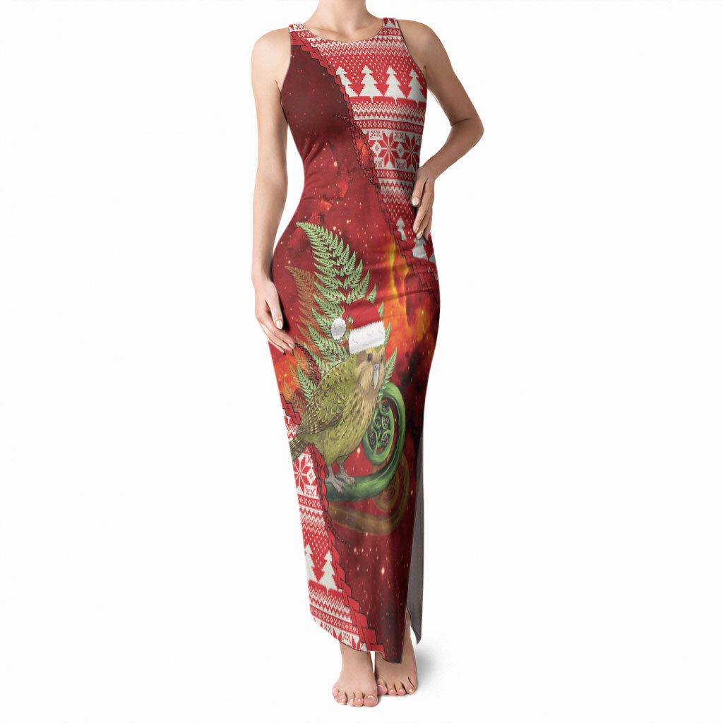 New Zealand Kakapo Christmas In July Tank Maxi Dress Silver Fern Santa Xmas Red Color LT22 Women Red - Polynesian Pride