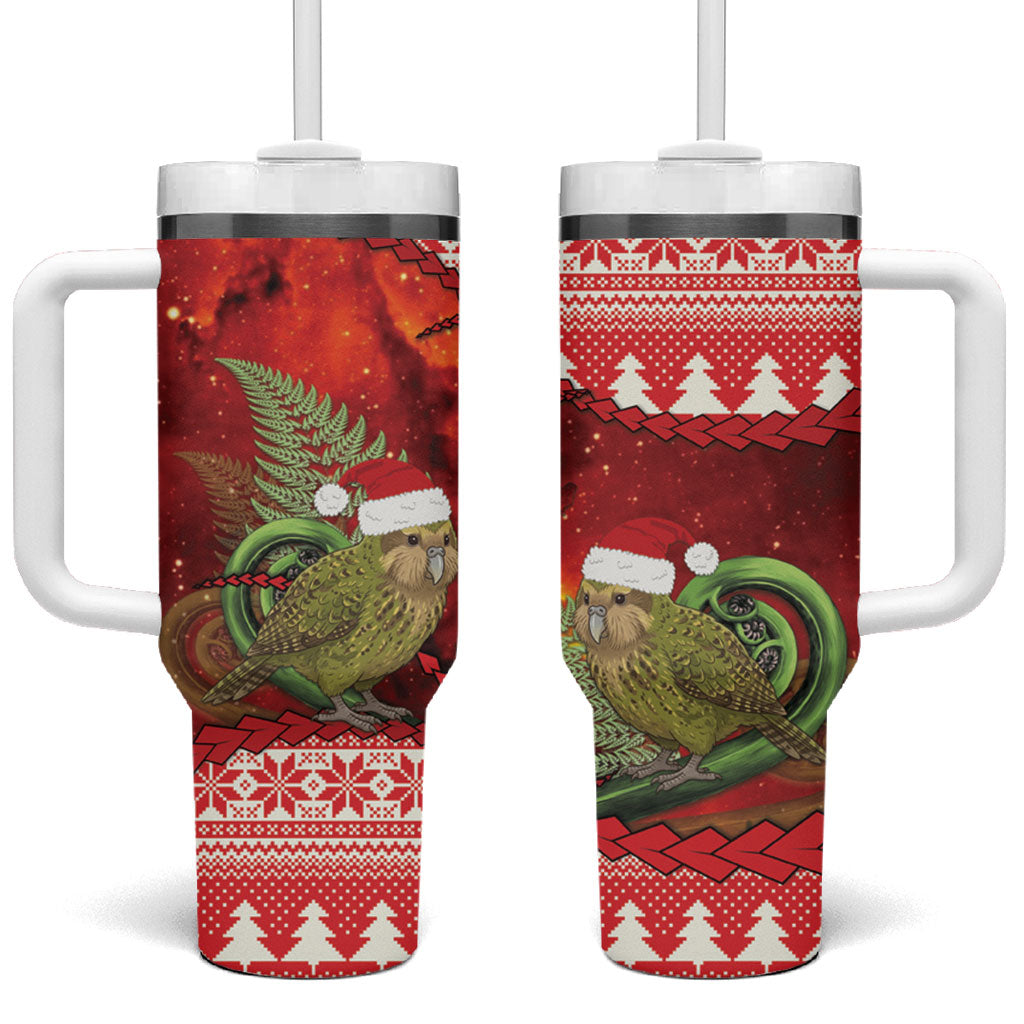 New Zealand Kakapo Christmas In July Tumbler With Handle Silver Fern Santa Xmas Red Color LT22 One Size: 40 oz Red - Polynesian Pride