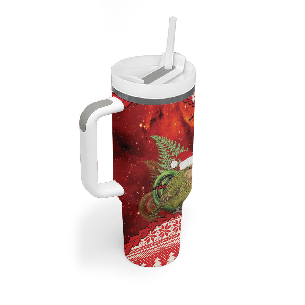 New Zealand Kakapo Christmas In July Tumbler With Handle Silver Fern Santa Xmas Red Color LT22 - Polynesian Pride