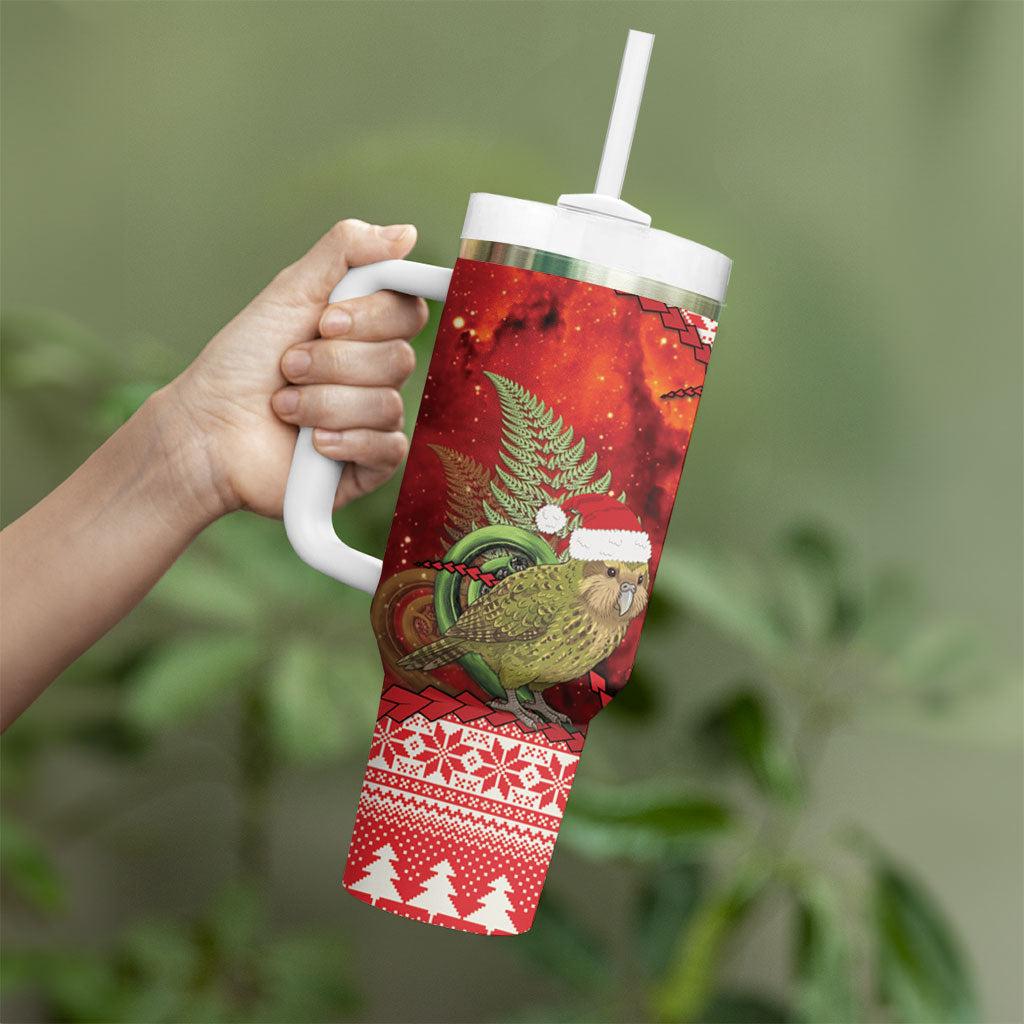 New Zealand Kakapo Christmas In July Tumbler With Handle Silver Fern Santa Xmas Red Color LT22 - Polynesian Pride