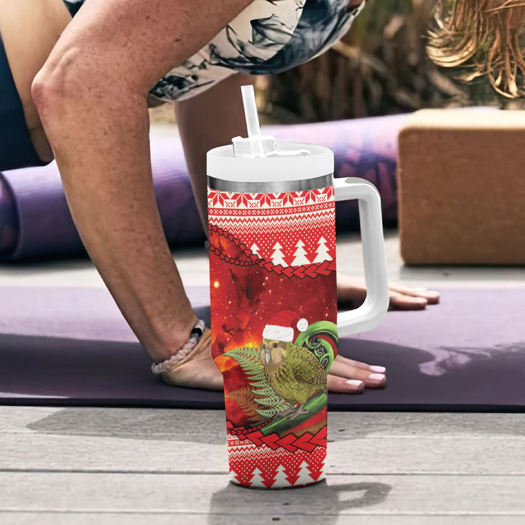 New Zealand Kakapo Christmas In July Tumbler With Handle Silver Fern Santa Xmas Red Color LT22 - Polynesian Pride