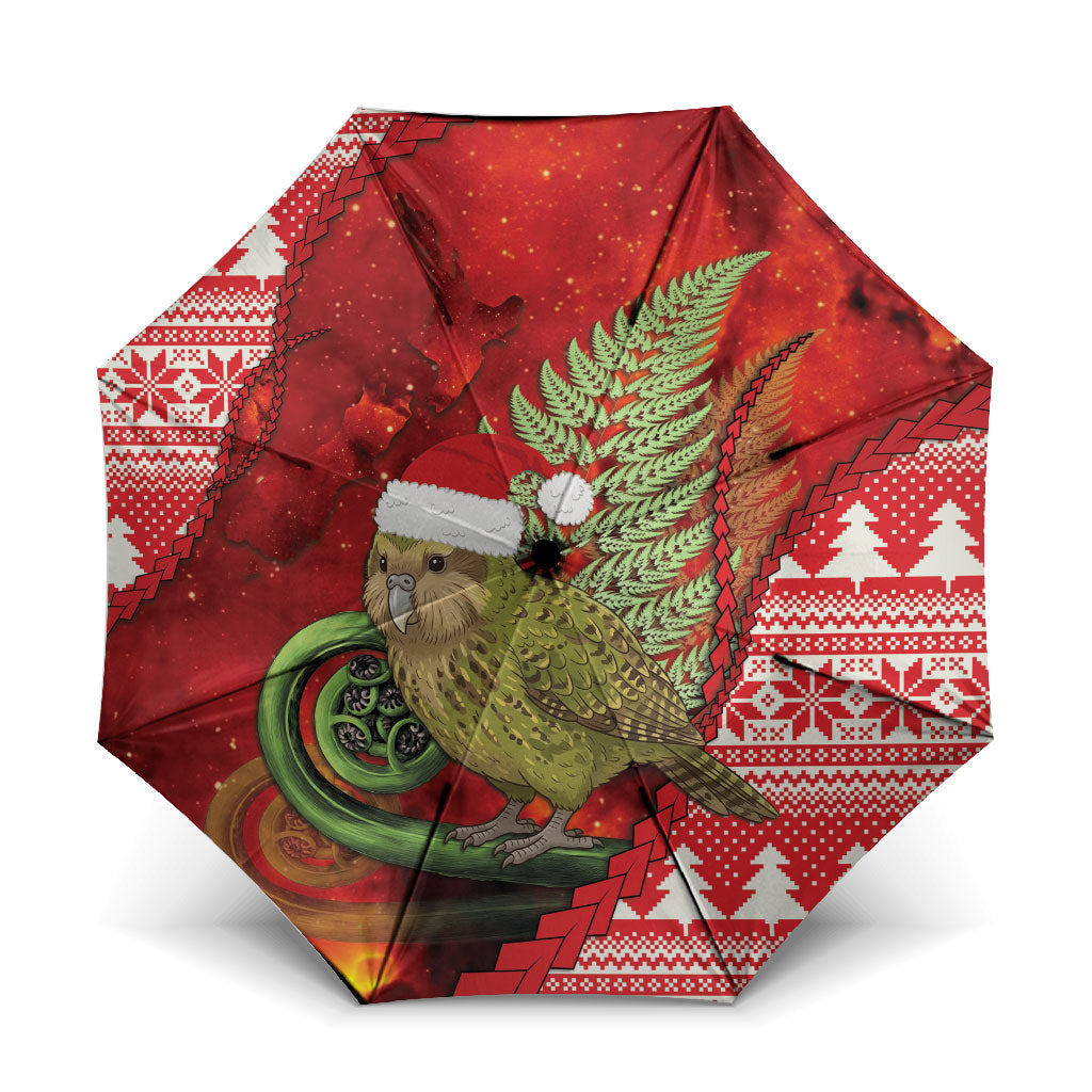 New Zealand Kakapo Christmas In July Umbrella Silver Fern Santa Xmas Red Color