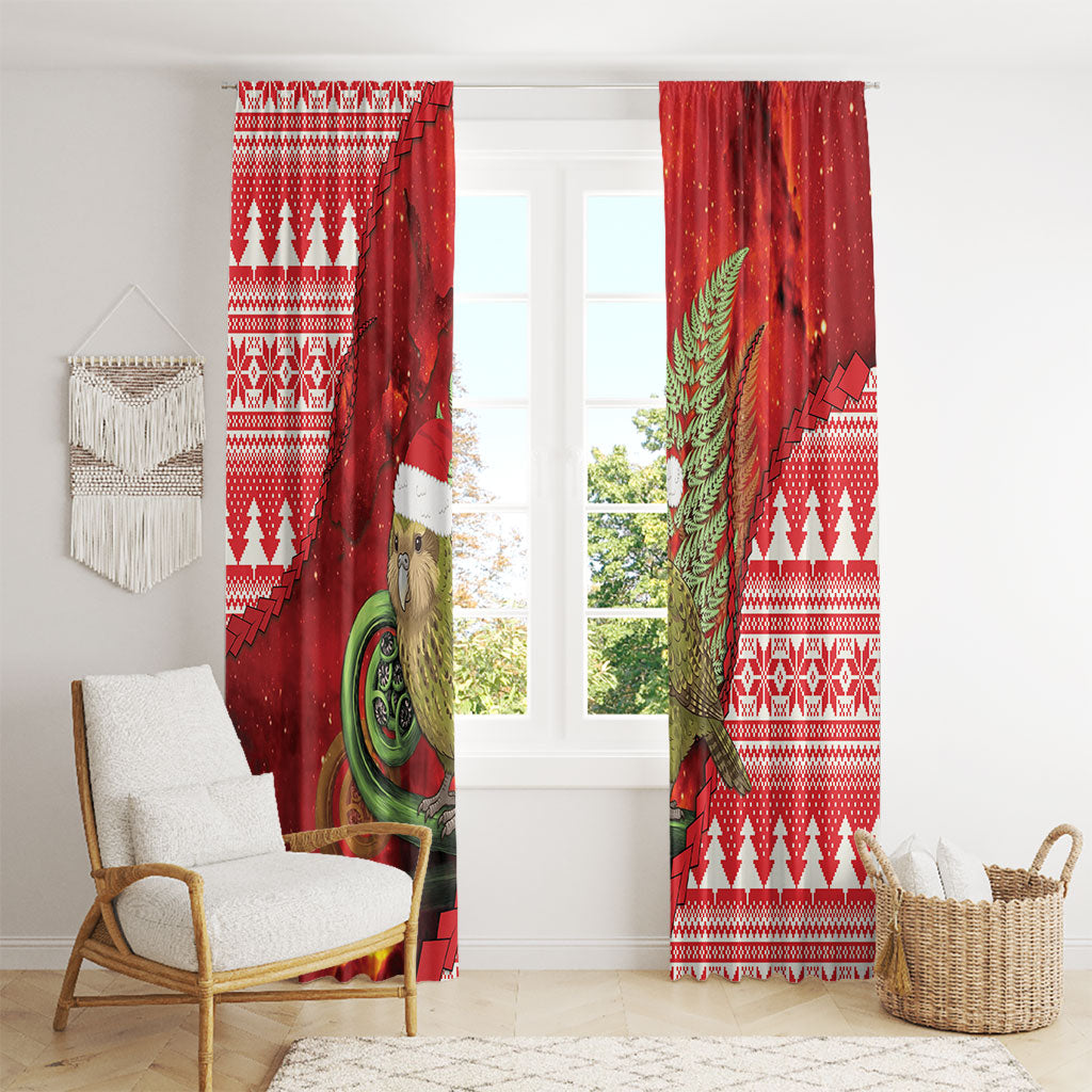 New Zealand Kakapo Christmas In July Window Curtain Silver Fern Santa Xmas Red Color