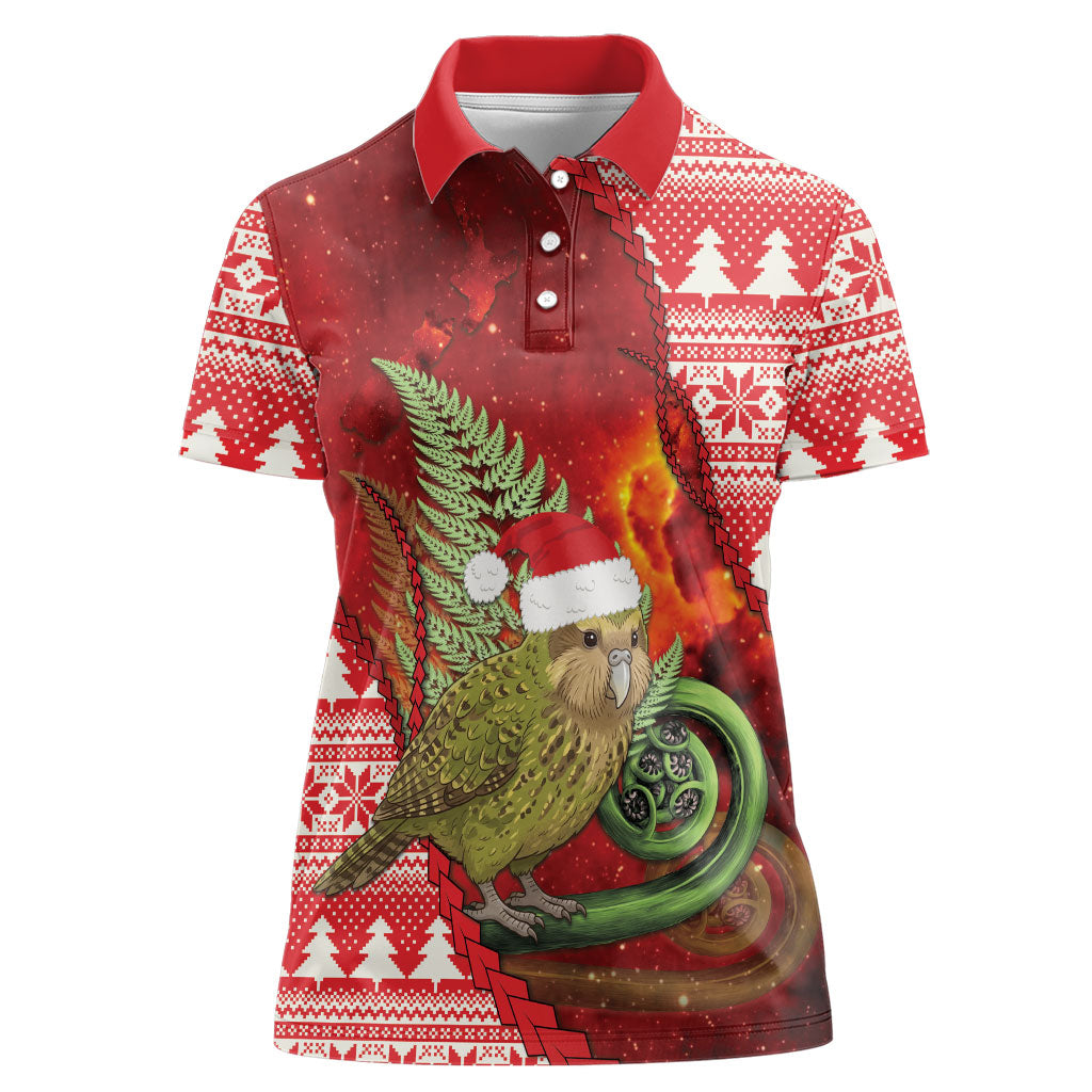 New Zealand Kakapo Christmas In July Women Polo Shirt Silver Fern Santa Xmas Red Color LT22 Female Red - Polynesian Pride