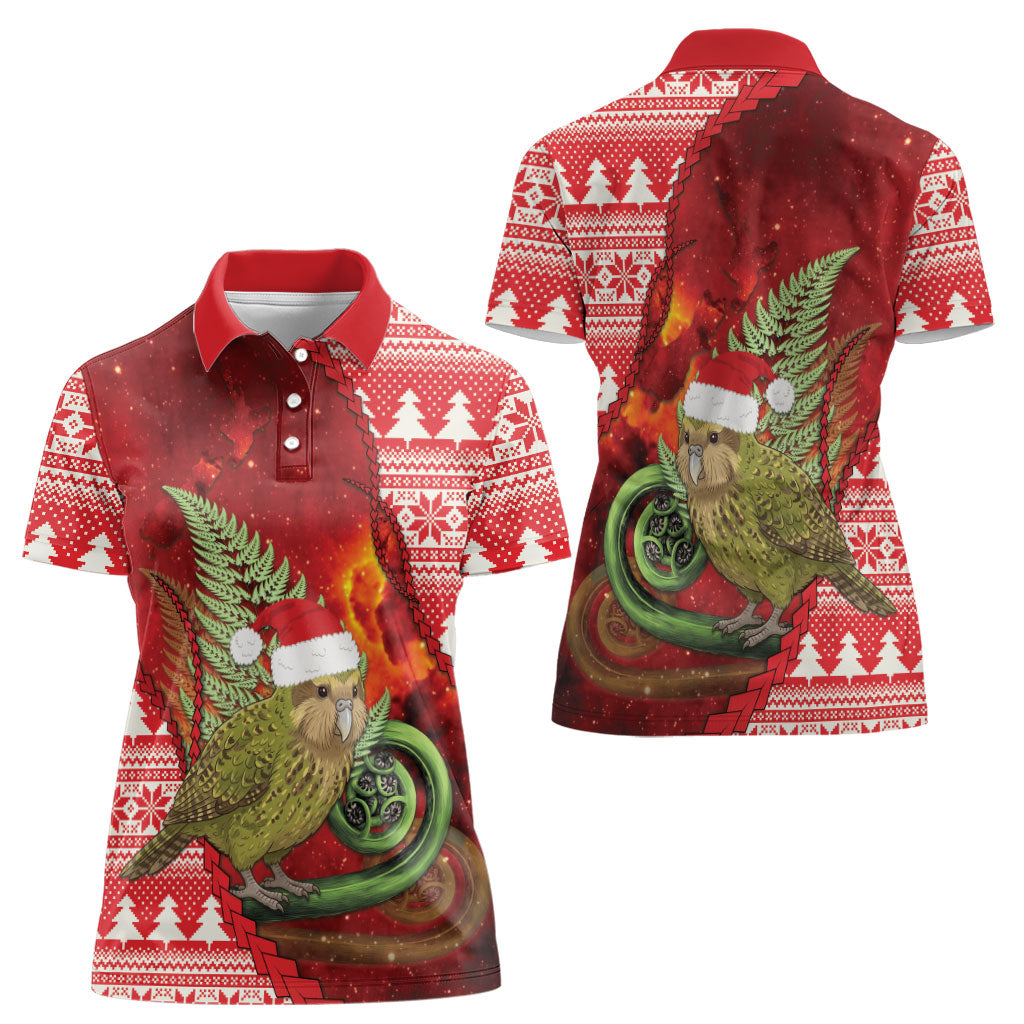 New Zealand Kakapo Christmas In July Women Polo Shirt Silver Fern Santa Xmas Red Color