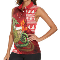 New Zealand Kakapo Christmas In July Women Sleeveless Polo Shirt Silver Fern Santa Xmas Red Color