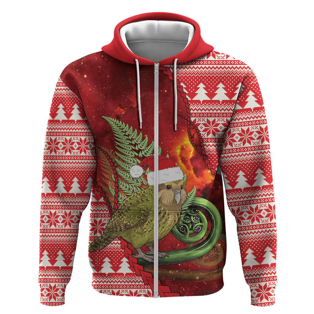 New Zealand Kakapo Christmas In July Zip Hoodie Silver Fern Santa Xmas Red Color LT22 Zip Hoodie Red - Polynesian Pride