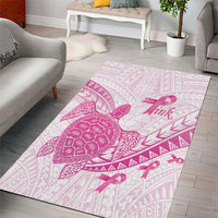 Breast Cancer Awareness Area Rug Pink Ribbon Turtle Polynesian Pattern White
