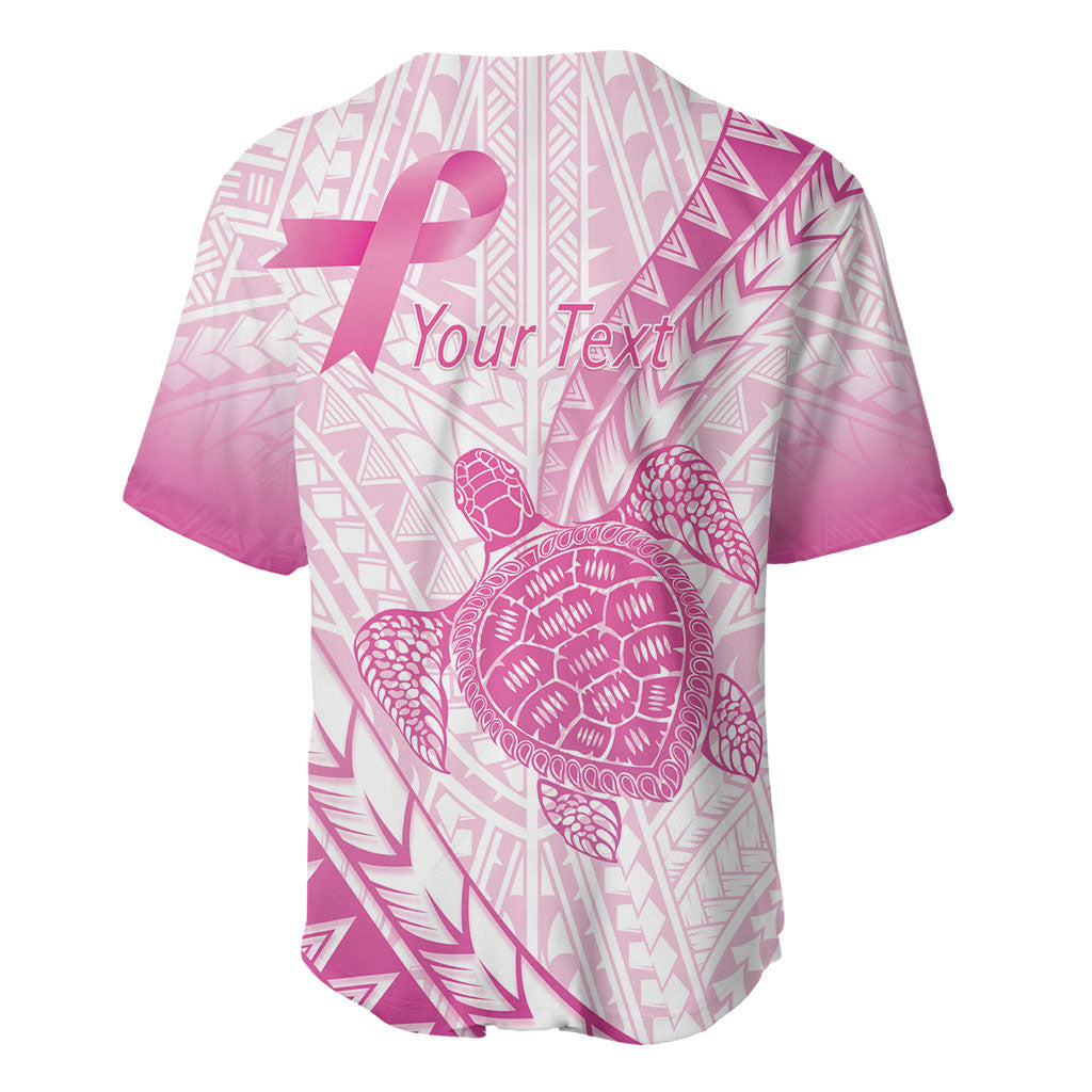 Breast Cancer Awareness Personalised Baseball Jersey Pink Ribbon Turtle Polynesian Pattern White