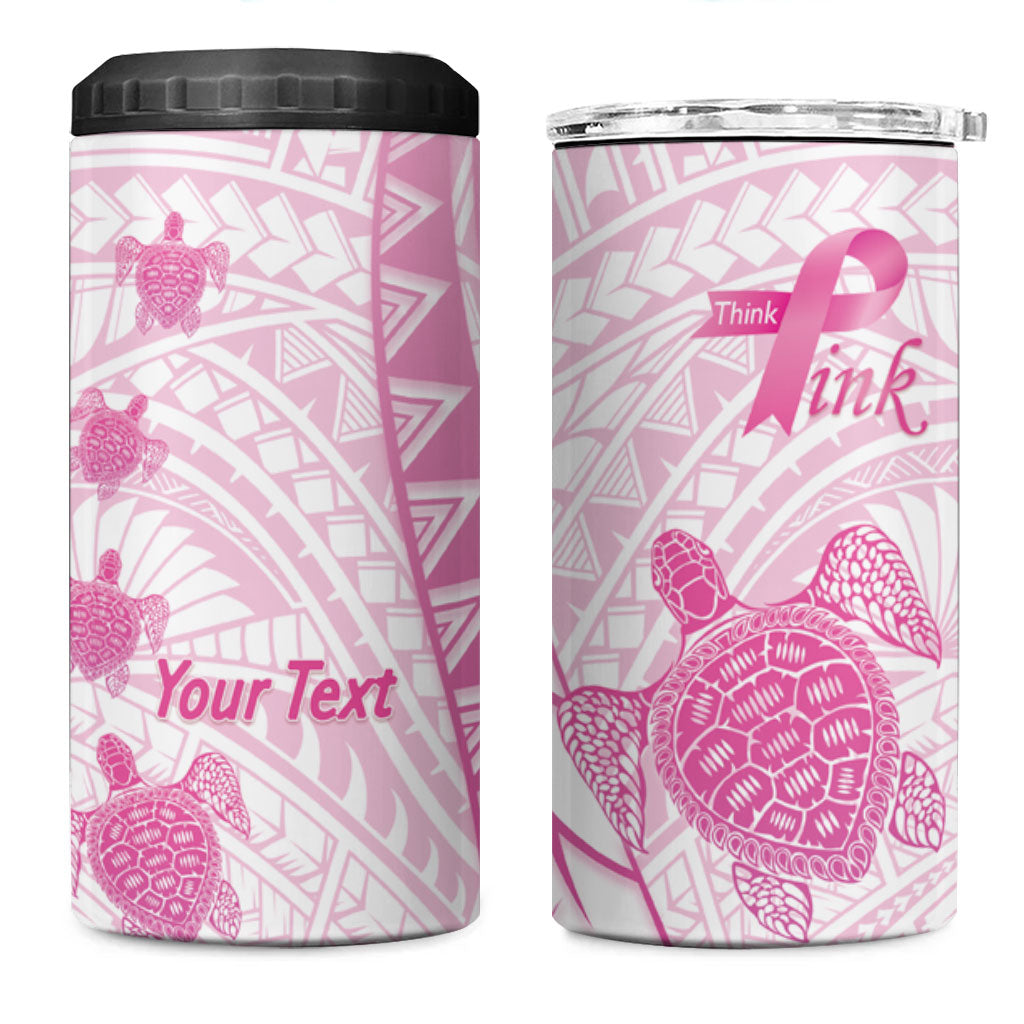Breast Cancer Awareness Personalised 4 in 1 Can Cooler Tumbler Pink Ribbon Turtle Polynesian Pattern White LT22 One Size: 16 oz Pink - Polynesian Pride