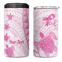Breast Cancer Awareness Personalised 4 in 1 Can Cooler Tumbler Pink Ribbon Turtle Polynesian Pattern White LT22 One Size: 16 oz Pink - Polynesian Pride