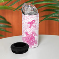 Breast Cancer Awareness Personalised 4 in 1 Can Cooler Tumbler Pink Ribbon Turtle Polynesian Pattern White LT22 - Polynesian Pride