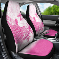 Breast Cancer Awareness Car Seat Cover Pink Ribbon Turtle Polynesian Pattern White