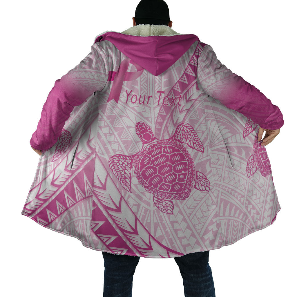 Breast Cancer Awareness Personalised Cloak Pink Ribbon Turtle Polynesian Pattern White