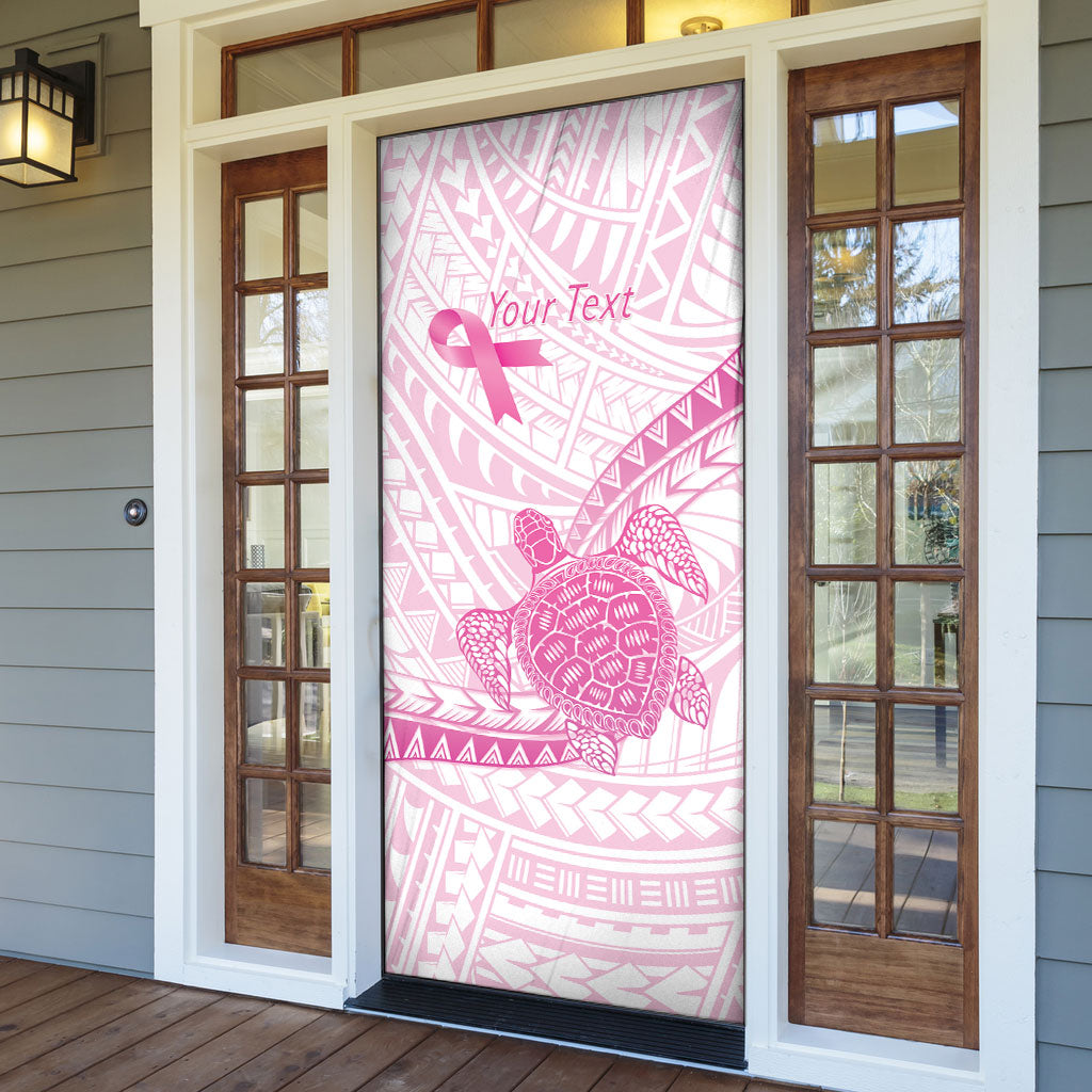 Breast Cancer Awareness Personalised Door Cover Pink Ribbon Turtle Polynesian Pattern White