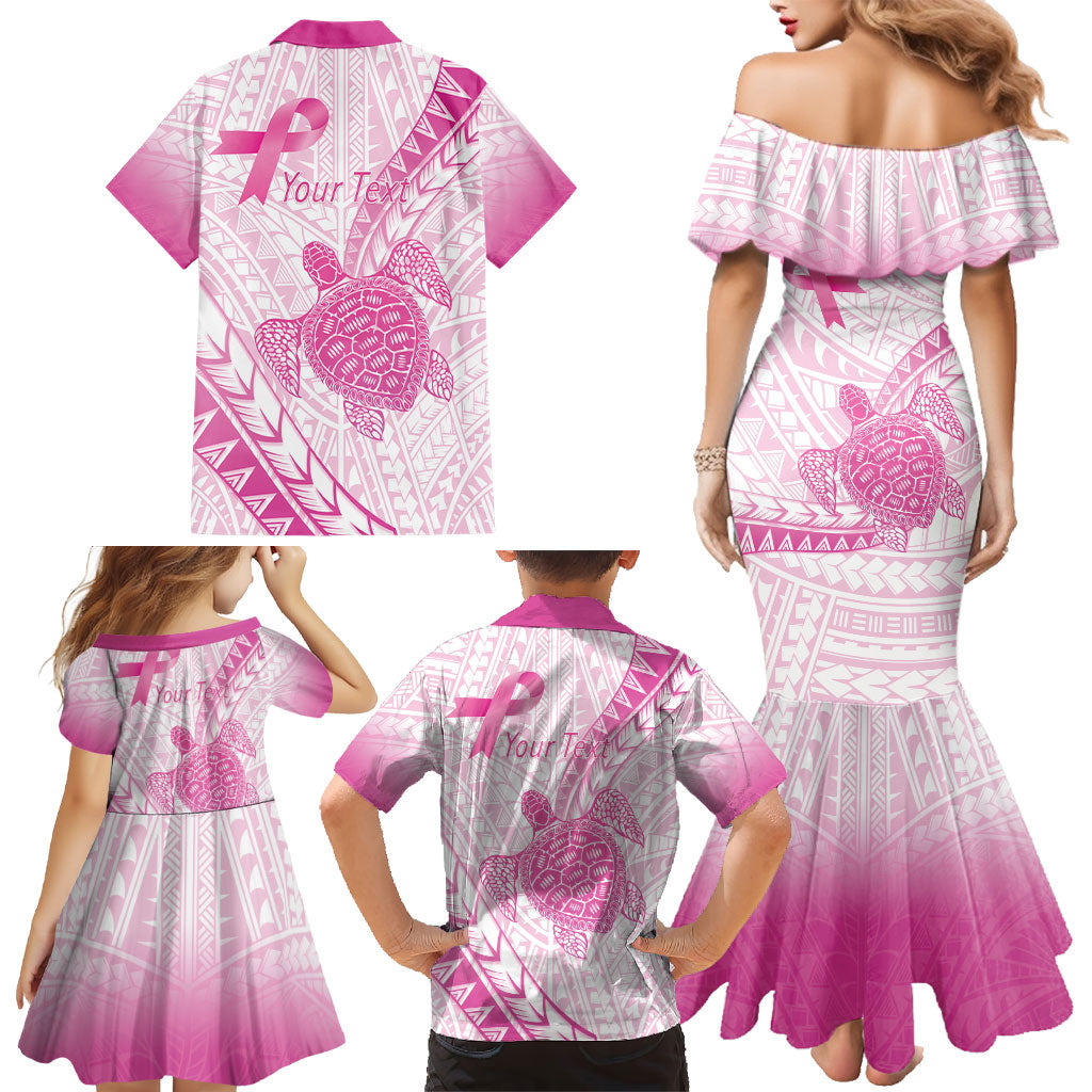 Breast Cancer Awareness Personalised Family Matching Mermaid Dress and Hawaiian Shirt Pink Ribbon Turtle Polynesian Pattern White LT22 - Polynesian Pride
