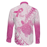 Breast Cancer Awareness Personalised Family Matching Off The Shoulder Long Sleeve Dress and Hawaiian Shirt Pink Ribbon Turtle Polynesian Pattern White LT22 - Polynesian Pride