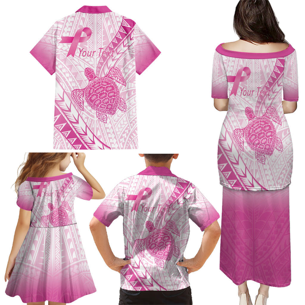 Breast Cancer Awareness Personalised Family Matching Puletasi and Hawaiian Shirt Pink Ribbon Turtle Polynesian Pattern White LT22 - Polynesian Pride