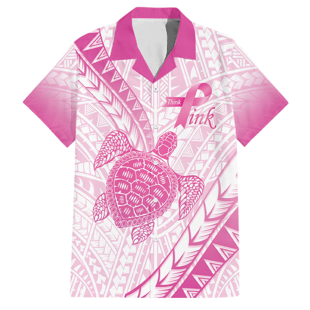 Breast Cancer Awareness Personalised Family Matching Puletasi and Hawaiian Shirt Pink Ribbon Turtle Polynesian Pattern White LT22 Dad's Shirt - Short Sleeve Pink - Polynesian Pride