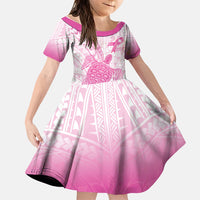Breast Cancer Awareness Personalised Family Matching Summer Maxi Dress and Hawaiian Shirt Pink Ribbon Turtle Polynesian Pattern White LT22 Daughter's Dress Pink - Polynesian Pride