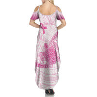 Breast Cancer Awareness Personalised Family Matching Summer Maxi Dress and Hawaiian Shirt Pink Ribbon Turtle Polynesian Pattern White LT22 - Polynesian Pride