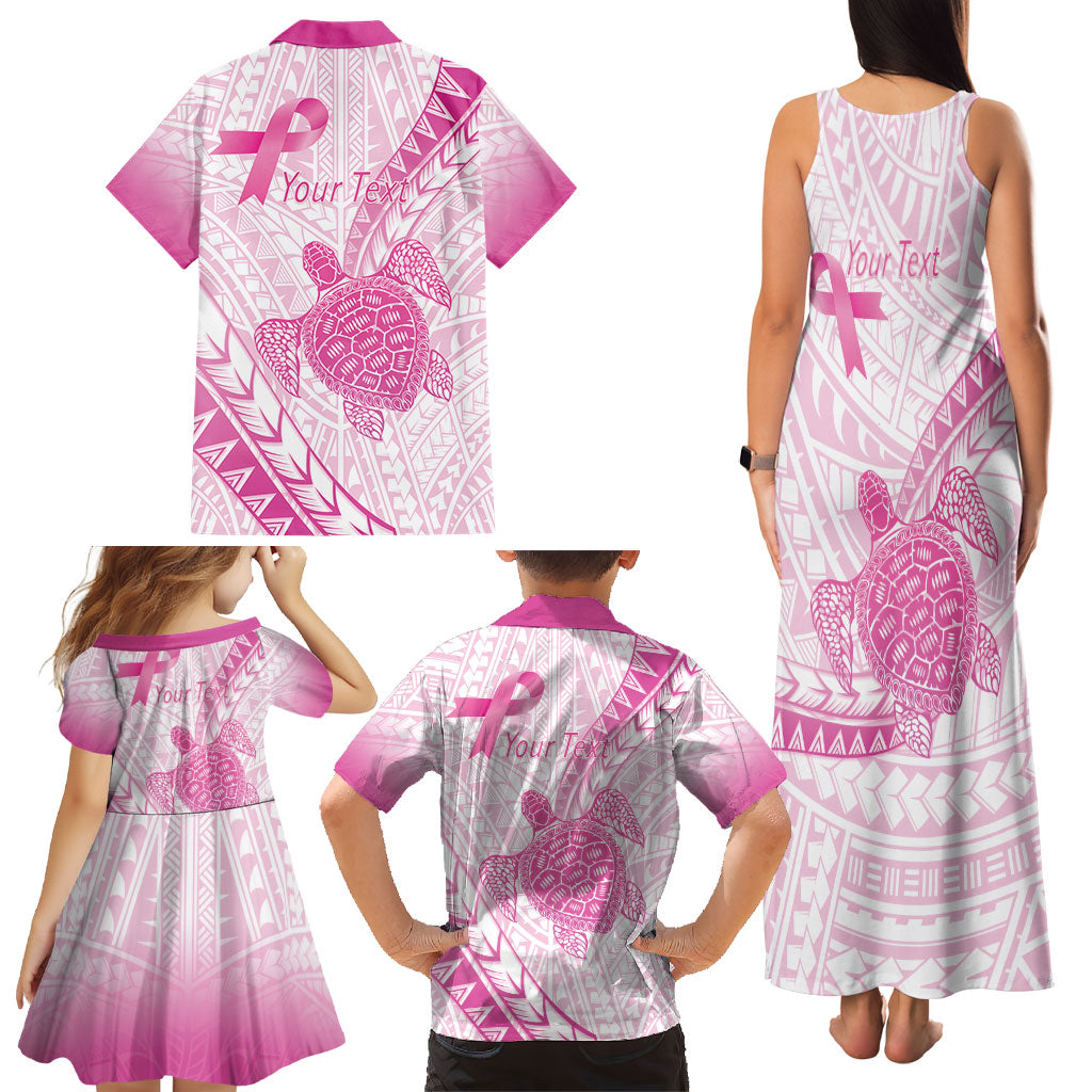 Breast Cancer Awareness Personalised Family Matching Tank Maxi Dress and Hawaiian Shirt Pink Ribbon Turtle Polynesian Pattern White LT22 - Polynesian Pride