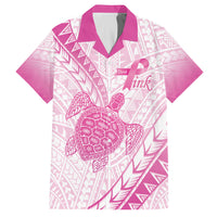 Breast Cancer Awareness Personalised Hawaiian Shirt Pink Ribbon Turtle Polynesian Pattern White