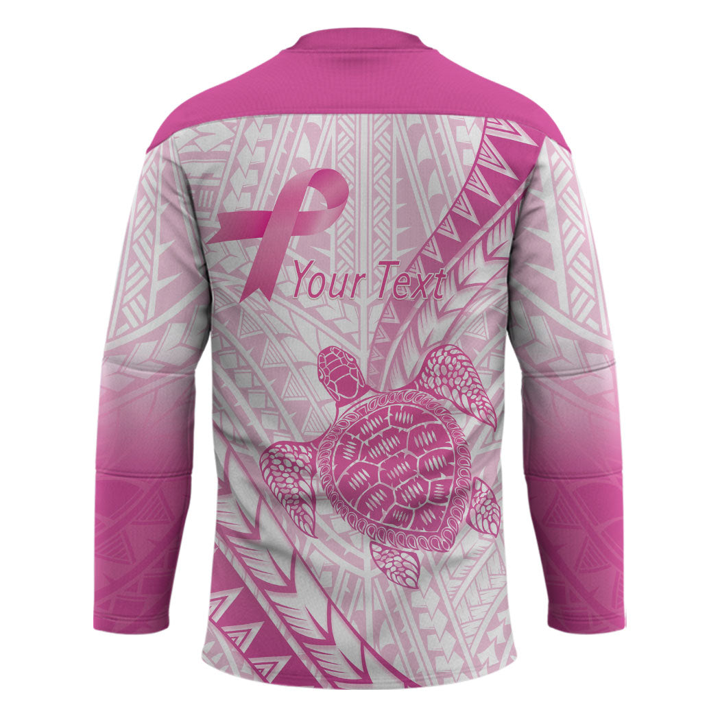 Breast Cancer Awareness Personalised Hockey Jersey Pink Ribbon Turtle Polynesian Pattern White
