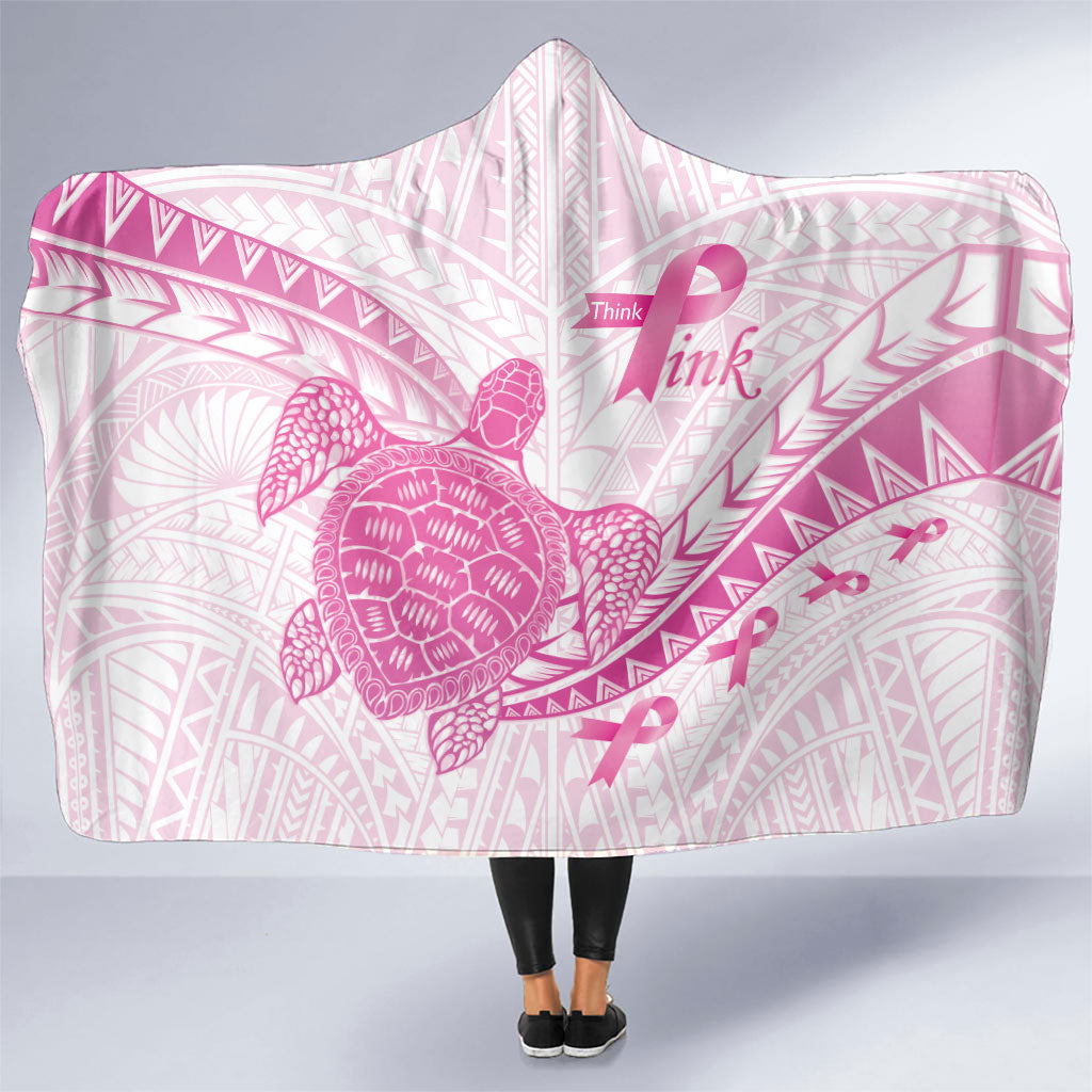 Breast Cancer Awareness Hooded Blanket Pink Ribbon Turtle Polynesian Pattern White LT22 One Size Pink - Polynesian Pride