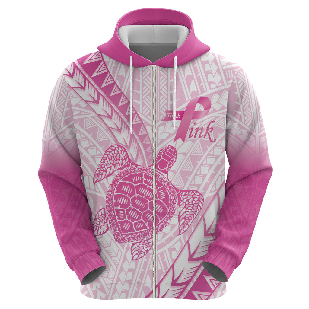 Breast Cancer Awareness Personalised Hoodie Pink Ribbon Turtle Polynesian Pattern White