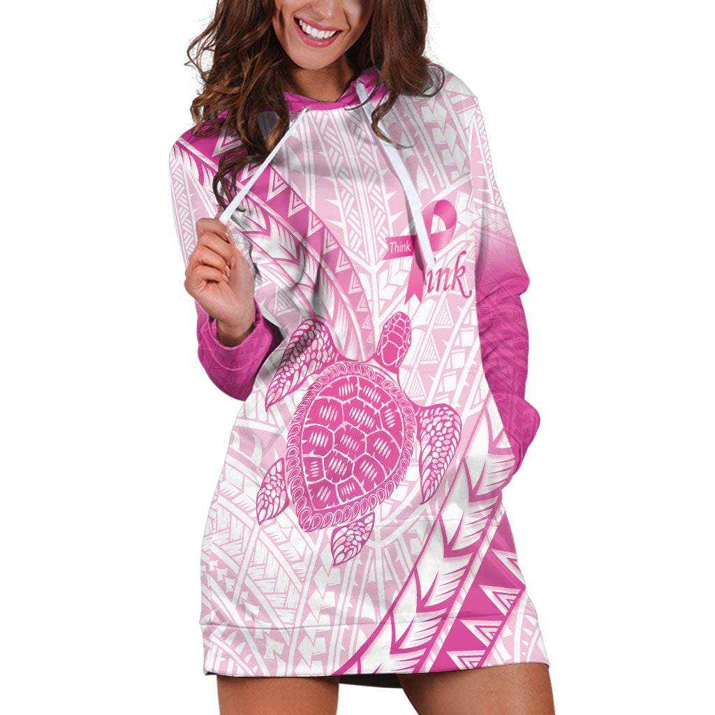 Breast Cancer Awareness Personalised Hoodie Dress Pink Ribbon Turtle Polynesian Pattern White LT22 Pink - Polynesian Pride