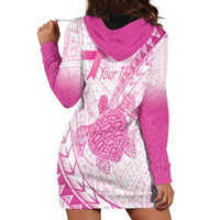 Breast Cancer Awareness Personalised Hoodie Dress Pink Ribbon Turtle Polynesian Pattern White LT22 - Polynesian Pride