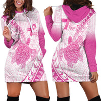 Breast Cancer Awareness Personalised Hoodie Dress Pink Ribbon Turtle Polynesian Pattern White LT22 - Polynesian Pride