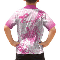 Breast Cancer Awareness Personalised Kid Hawaiian Shirt Pink Ribbon Turtle Polynesian Pattern White